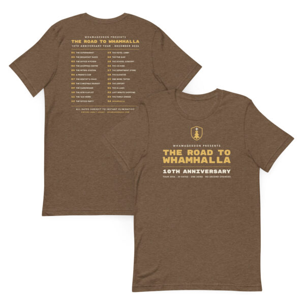 unisex-staple-t-shirt-heather-brown-front-and-back-6ac120d56afe4.jpg 2026 Anniversary Tour shirt